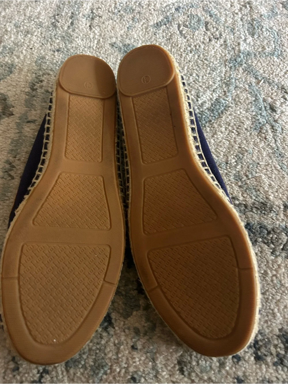 Tory Burch Navy Canvas Espadrilles with Red Anchor and Brown Trim